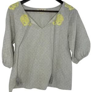 Listicle Gray Embroidered Peasant Blouse S